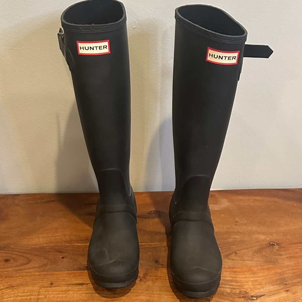 Hunter Original Tall Rain Boots Matte Black Waterproof Rubber Women's Size 6